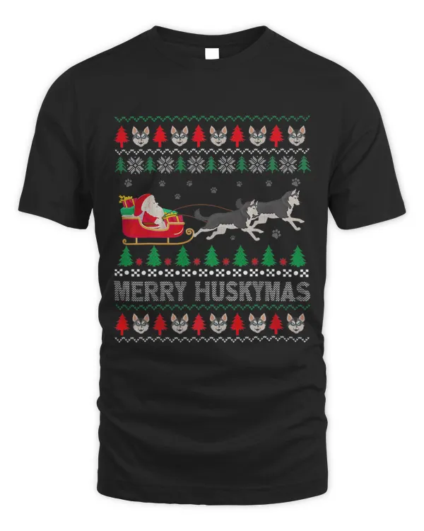 Merry Huskymas Siberian Husky Dogs Ugly Christmas Sweater 178