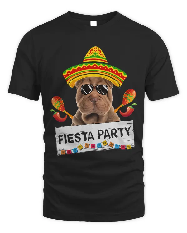 Funny Party Cute Shar Pei Dog Wearing Sombrero Sunglasses