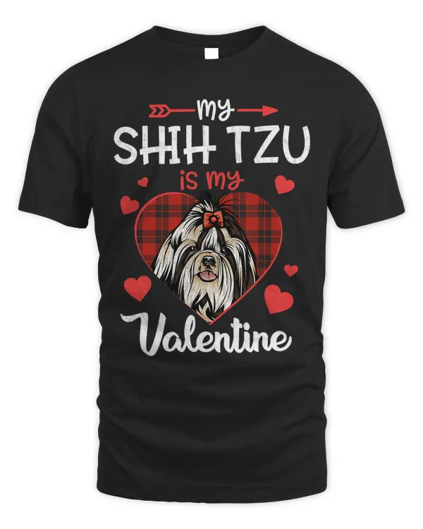 My Shih Tzu Is My Valentine Red Plaid Heart Dog Lover 153