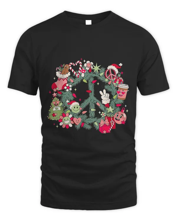 Retro Christmas Wreath Peace Sign Xmas Holiday Pajamas 37