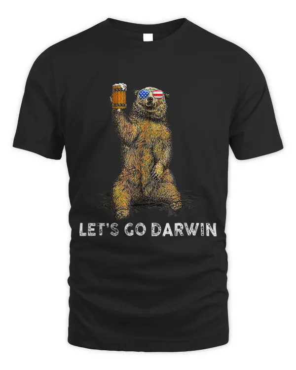 Lets Go Brandon American Flag Tees Funny Bear Drinking Beer