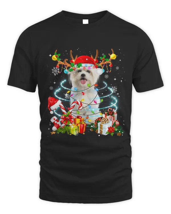 Maltese Reindeer Christmas Tree Lights Pajama Dog Xmas 180
