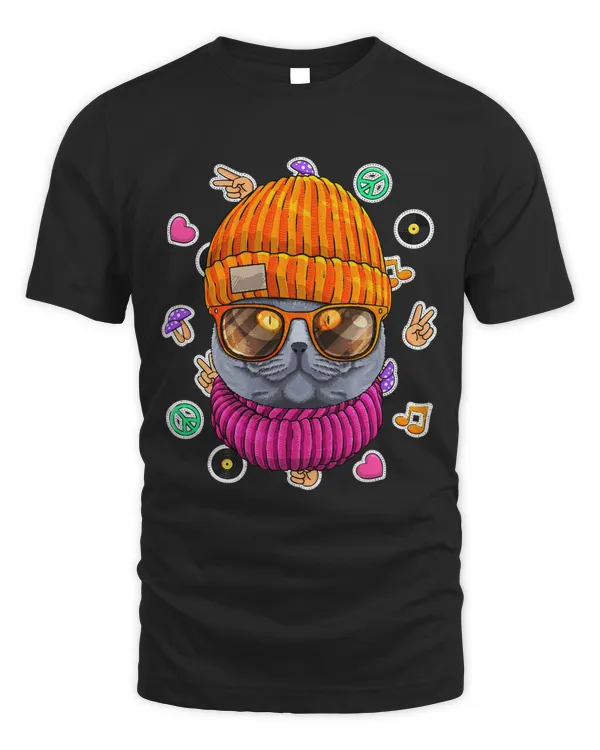 Hipster British Shorthair Geek Nerd Glasses Love Peace Sign