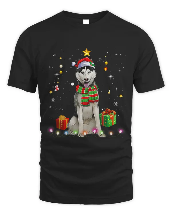 Siberian Husky Santa Christmas Tree Lights Xmas Pjs Boys 64