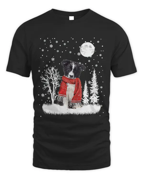 Border Collie Under Moonlight Snow Christmas Pajama 39