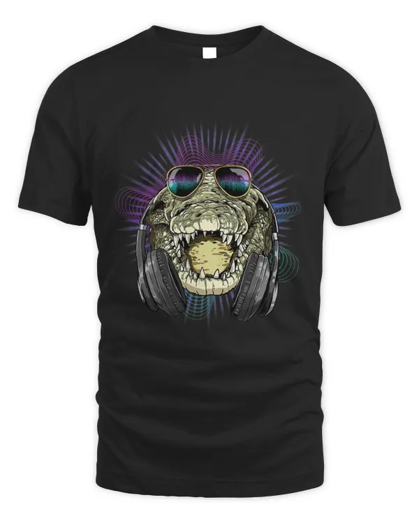Music Crocodile Dj With Headphones Musical Crocodile Lovers 596