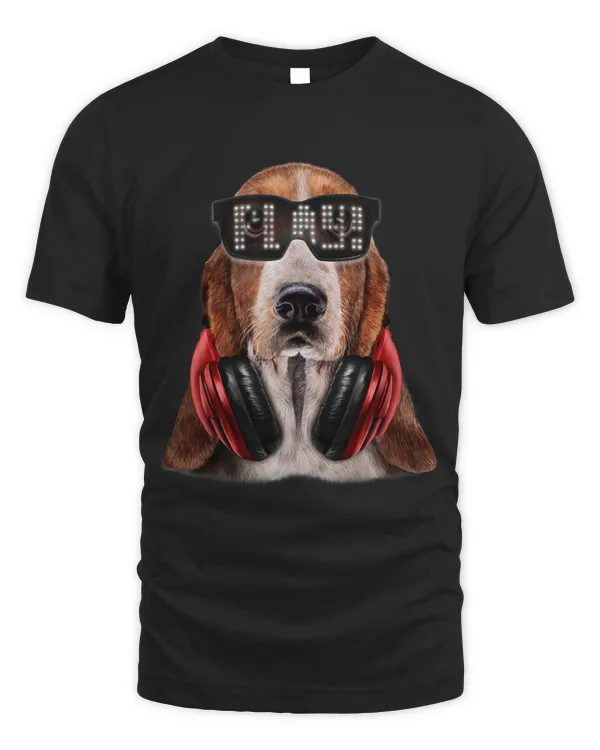 Basset Hound Dog as DJ LED Sunglass and Headphone