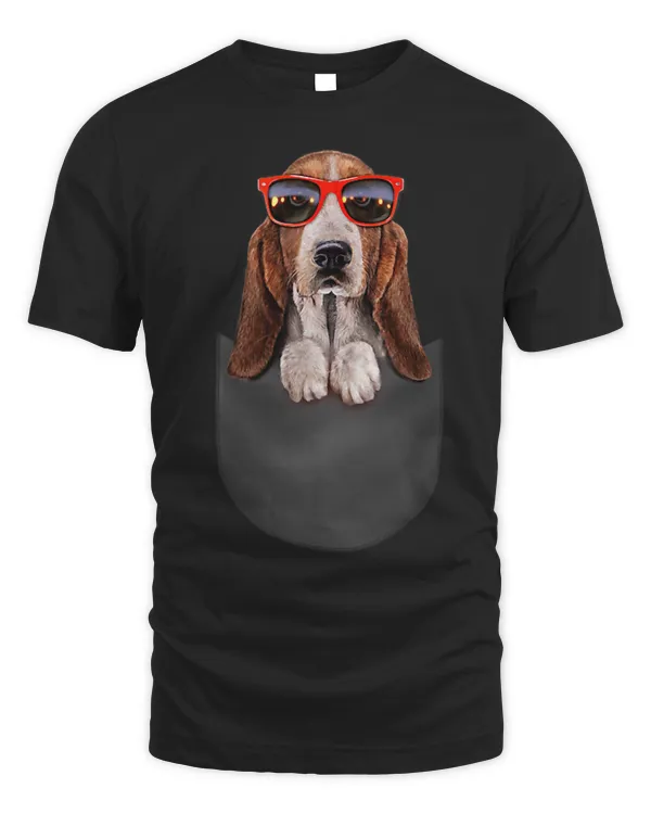 Basset Hound in Red Retro Sunglass Pocket Dog