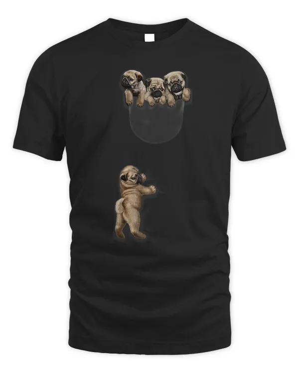 Cute Baby Pugs Gazing Out from Pocket Dog