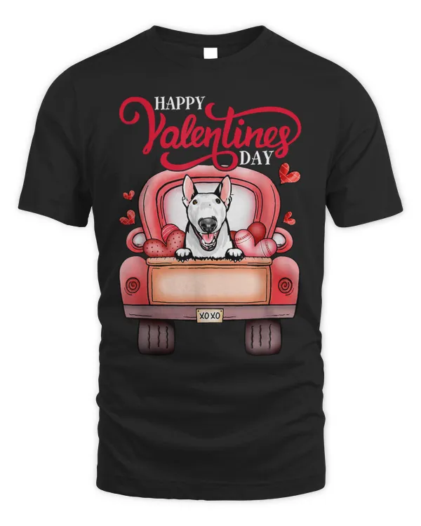 Red Truck Happy Valentines Day Bull Terrier Dog Hearts