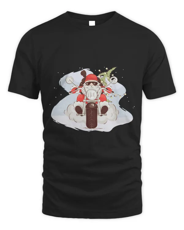 Funny Merry Christmas Cool Santa Riding A Motorcycle