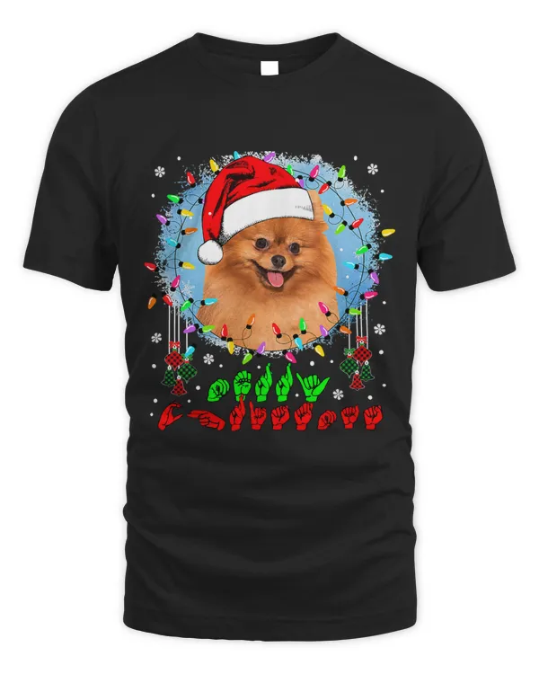 Merry Christmas Hands Sign Language Santa Pomeranian Lover142