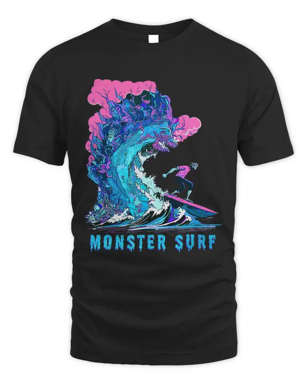 Cool Surfing Monster Surf Hang Ten Riding Big Wave Pink Blue