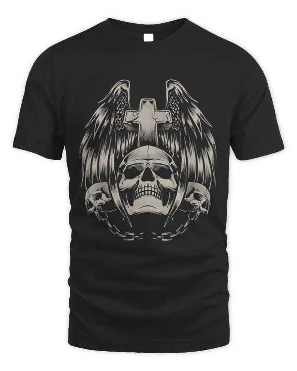 3 Skulls and Cross Tattoo Art Gothic Emo Punk Death Metal 577