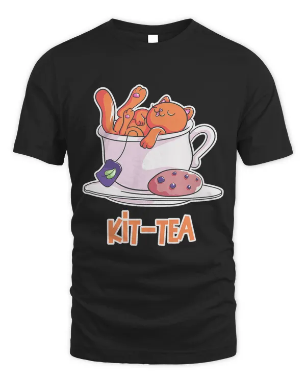 Cute Kawaii kit tea with cookie. Kitty in tea cup cat lover