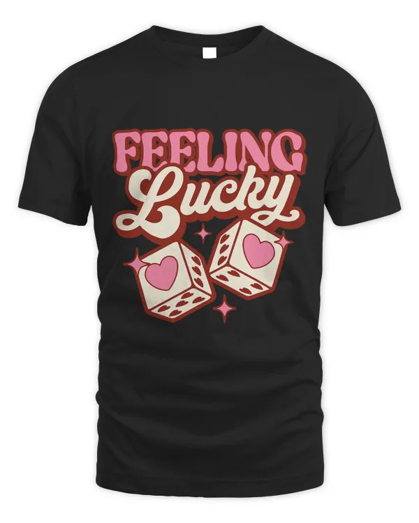 Funny Valentines Day Feeling Lucky Dice Hearts Pink Vintage