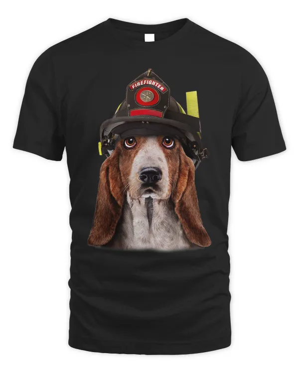 T Shirt Brave Basset Hound Dog in Firefighter Helmet