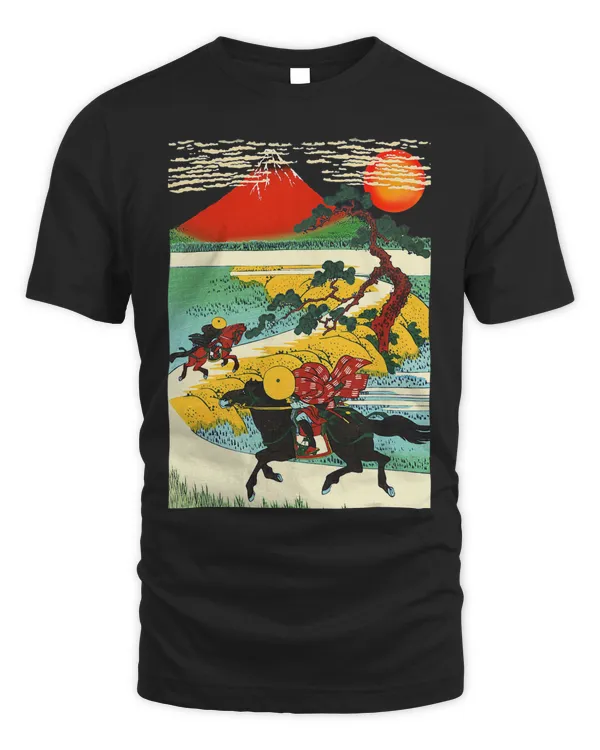 T Shirt Edo Japan Traveler Red Mount Fuji Ukiyo Woodblock