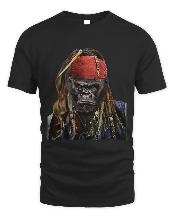 T Shirt Gorilla as Pirate Ship Captain Terrorize the Ocean