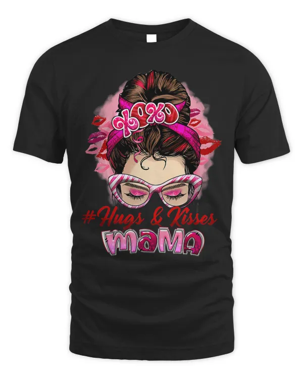 Hugs and Kisses Mama Messy Bun Pink Valentines Day