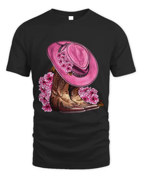 Floral Pink Cowgirl Boots And Hat Valentines Western Country3