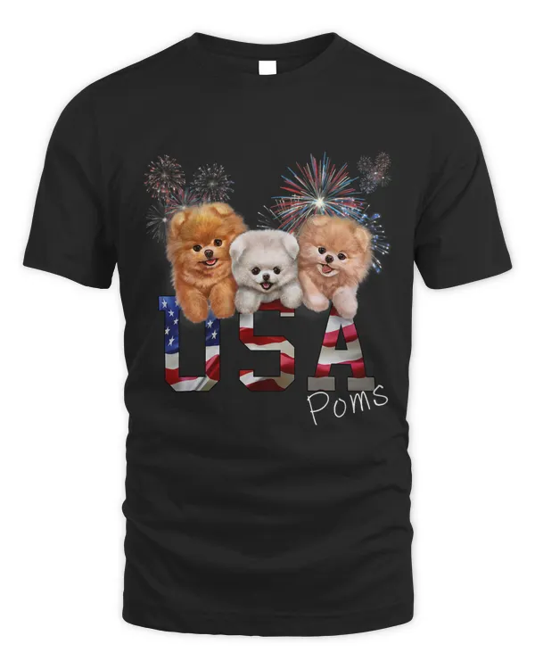 T Shirt Patriotic America Pomeranian Puppy USA Dog Fireworks
