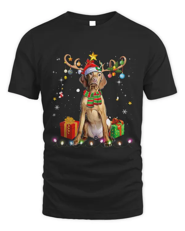 Vizsla Reindder Santa Hat Christmas Tree Lights Xmas Pajamas