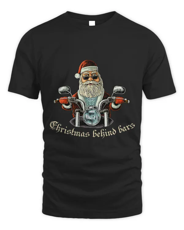 Santa Riding Motorcycle Shirt Funny Christmas Behind Bars