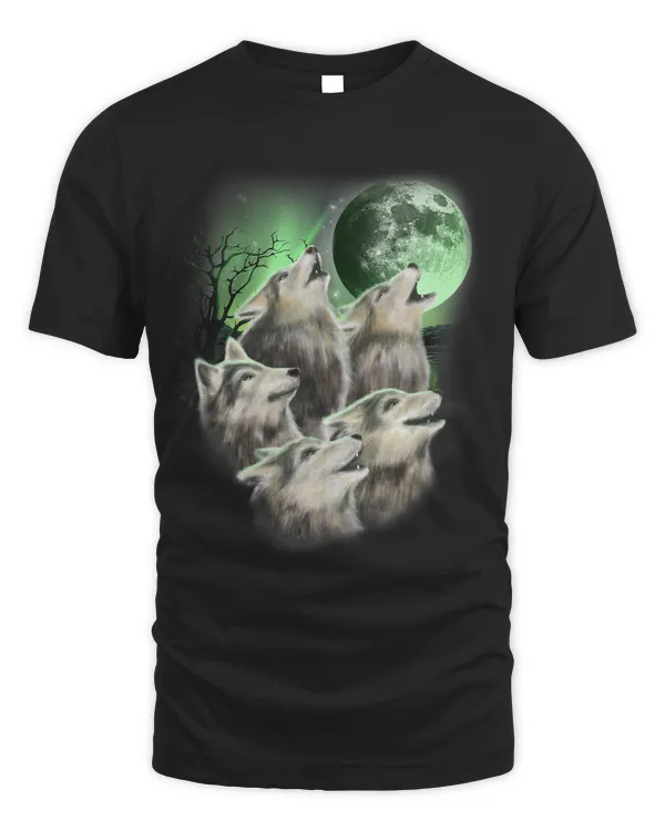 T Shirt Wolves Howling Under Northern Lights Aurora Moon