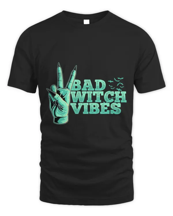 Bad Witch Vibes Pastel Goth Witch Peace Hand Sign Halloween