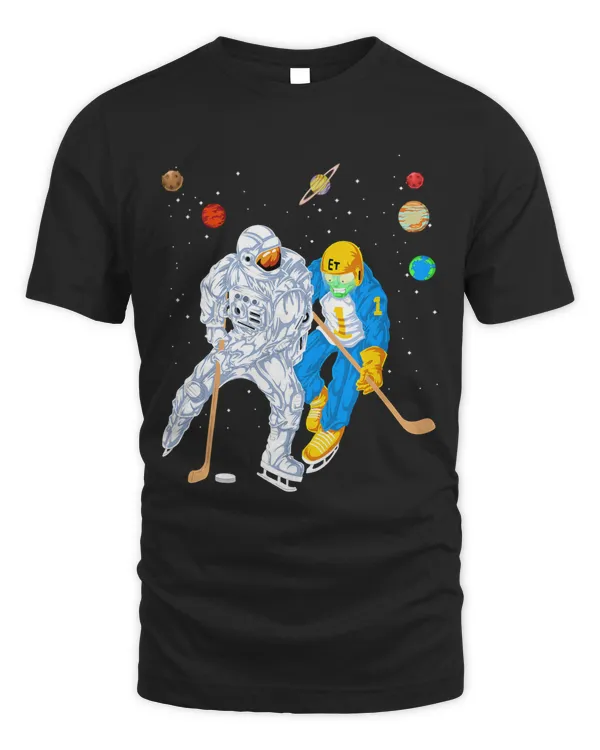 Astronaut And Alien Ice Hockey Player In Space Funny
