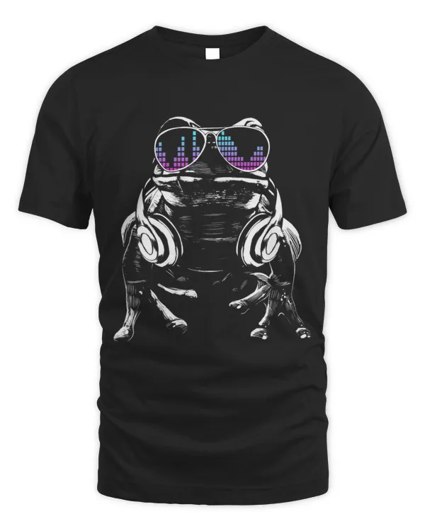Cool DJ frog with sunglasses and headphones