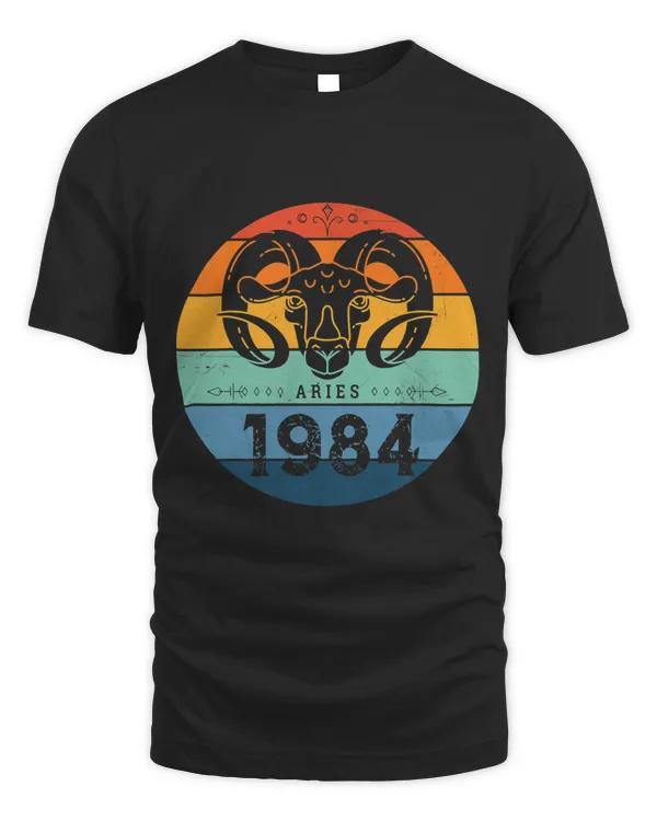 Aries Retro Vintage Sunset Zodiac Sign Birthday 1984