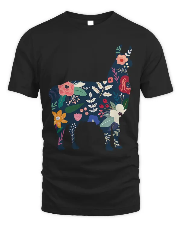 Cute Floral Llama Silhouette Alpaca Lover