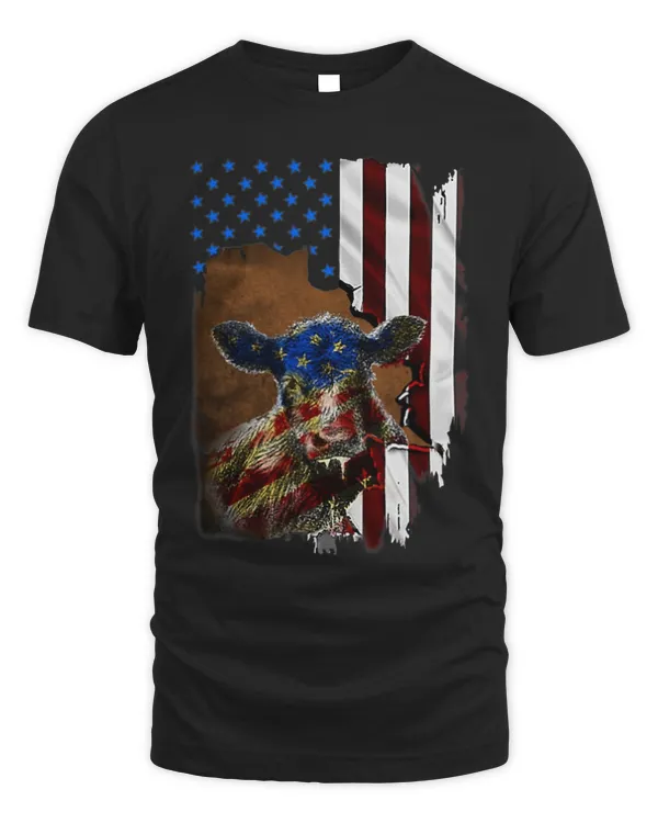 Beef Cattle Inside Vintage American Flag
