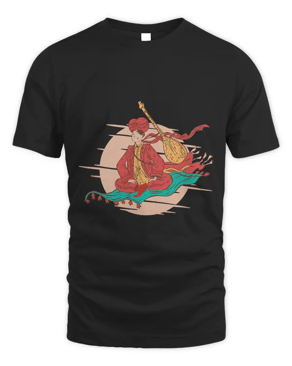 Cute Beautiful Man Flying Carpet Cartoon Art