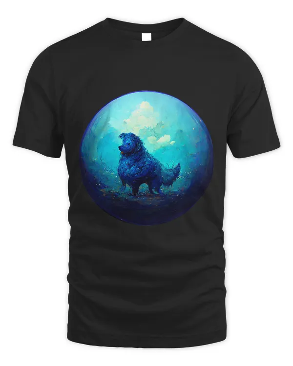 Blue Dog on the Moon The Blue Crytal Ball Art Oil Paint