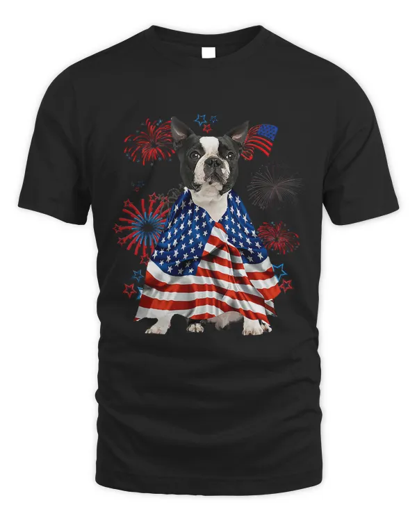 Boston Terrier Dog American USA Flag 4th of July Dog Lover