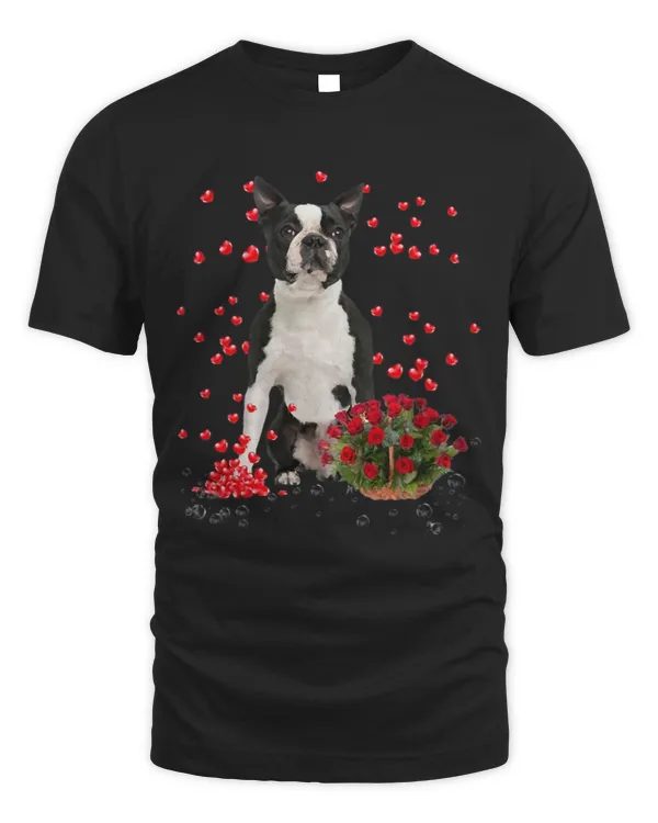 Boston Terrier Hearts Balloons And Rose Basket Valentines