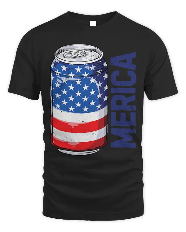 Beer Merica 4th of July American Flag Men Women Drinking Can 1