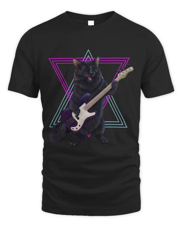 Bass kitty cat playing the bass guitar rock and roll