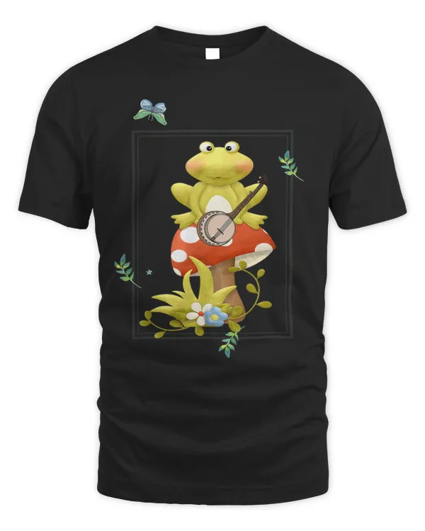 Cottagecore Aesthetic Frog Playing Banjo on Mushroom Cute 31 8