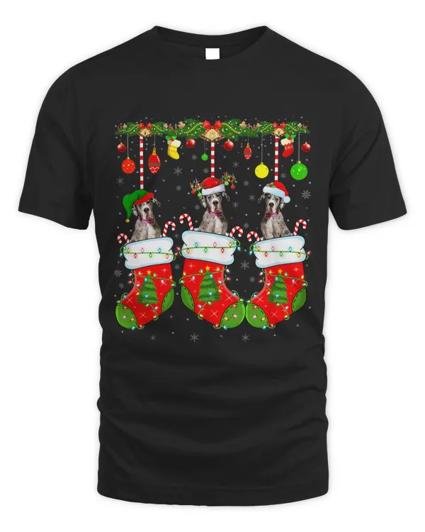 Great Dane Dog In Christmas Socks Santa Great Dane Xmas T-Shirt