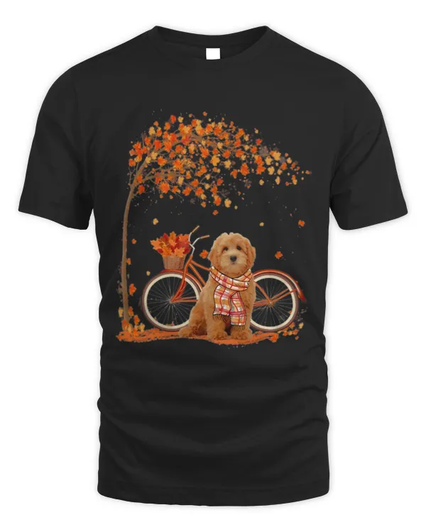Goldendoodle Autumn Bike And Tree Fall T-Shirt