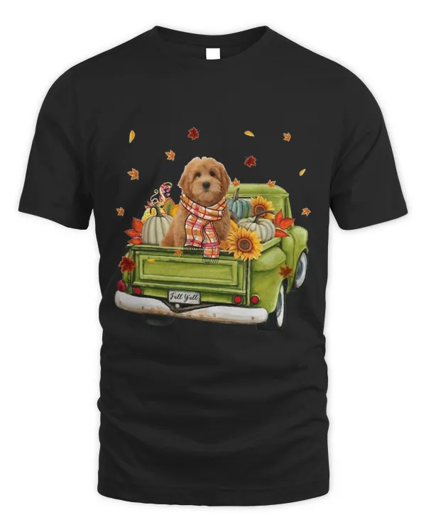 Goldendoodle Autumn Car Fall Truck Pumpkin Sunflower T-Shirt