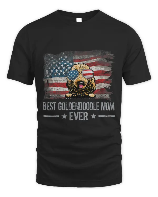 Goldendoodle Best Dog Mom Ever Retro USA American Flag T-Shirt
