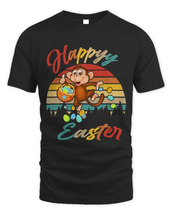 Vintage Retro Happy Easter Bunny Monkey Easter Hunting Eggs