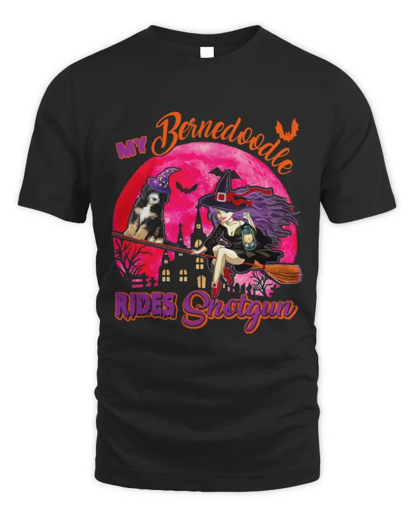 My Bernedoodle Rides Shotgun Halloween Dog Witch Broomstick