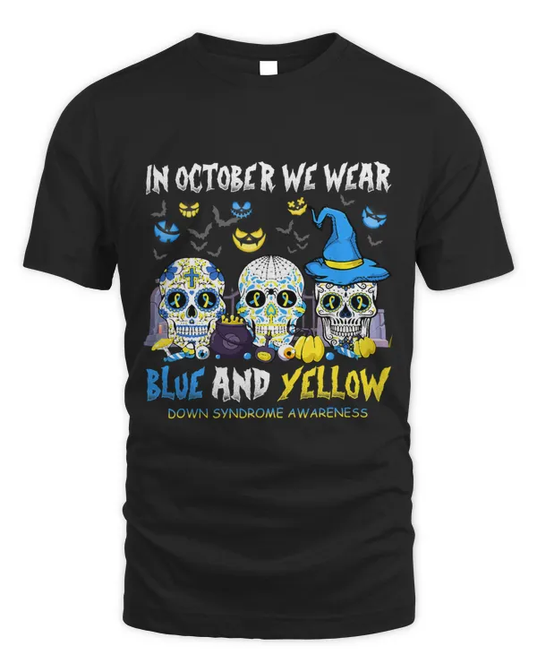 Sugar Skulls Halloween Blue and Yellow Down Syndrome aware