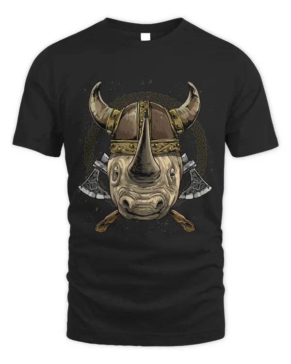 Viking Rhinoceros with Viking Helmet Mjolnir Axes 120